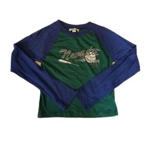 Topshop Blue‎ & Green Baseball Henley Size US8